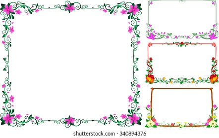 Abstract flower frame Floral Decorative Element Collection Over White