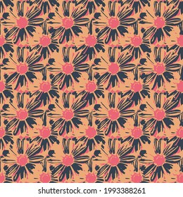 Abstract flower geometric pattern. Seamless black, yellow and pink colorful texture flower pattern.