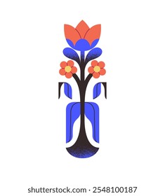 Abstrakte Blume mit geometrischer Form der Blätter. Stilisierte Ikone der bizarren Wildblume. Blüte wilde Pflanze, Tulpe. Modernes botanisches Dekor, florale Kunst. Flache, einzelne Vektorgrafik auf weißem Hintergrund.