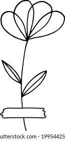 abstract flower glued with tape icon. hand drawn doodle. vector, scandinavian, nordic, minimalism, monochrome. plant herbarium scrapbooking