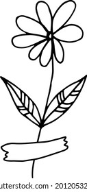 abstract flower glued with tape icon. hand drawn doodle. vector, scandinavian, nordic, minimalism, monochrome. plant herbarium scrapbooking