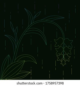 Flor abstracta como un contorno de gradiente en un fondo verde oscuro hecho como ilustración vectorial para impresiones en ropa, domesticos, envolturas o uso para hacer papeles pintados y decoración de sitios web.