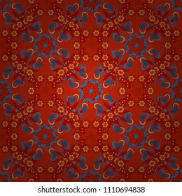Abstract flower graphic vector botanical illustration, seamless floral pattern, doodle ink sketch in red, blue and orange colors for design greeting card, wedding invitation, cosmetic beauty.