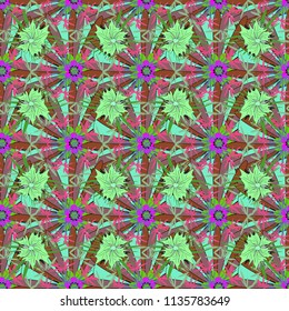 Abstract flower graphic vector botanical illustration, seamless floral pattern, doodle ink sketch in blue, green and pink colors for design greeting card, wedding invitation, cosmetic beauty.