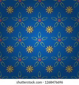 Abstract flower graphic vector botanical illustration, seamless floral pattern, doodle ink sketch in blue, yellow and violet colors for design greeting card, wedding invitation, cosmetic beauty.