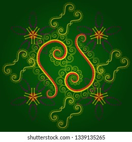 Abstract flower graphic vector botanical illustration, seamless floral pattern, doodle ink sketch in yellow, purple and green colors for design greeting card, wedding invitation, cosmetic beauty.