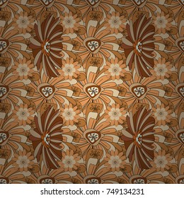 Abstract flower graphic vector botanical illustration, seamless floral pattern, doodle ink sketch in orange, beige and yellow colors for design greeting card, wedding invitation, cosmetic beauty.