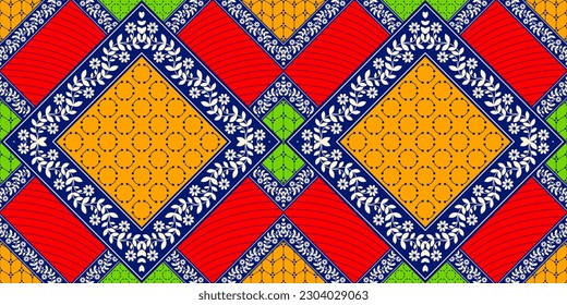 abstract flower grid pattern background, african textile art, tribal abstract hand-draw, hawaii summer fashion artwork for Fabric print, clothes, scarf, shawl, carpet, bag