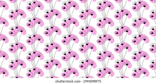 Abstract flower hand drawing pattern with pink ornaments 