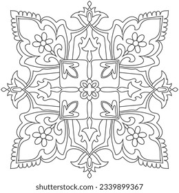 Abstract flower. Hand drawn mandala line drawing. carpet component