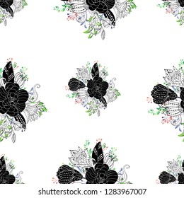 Abstract flower hand drawn white and black ornament.
