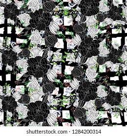 Abstract flower hand drawn white and black ornament.