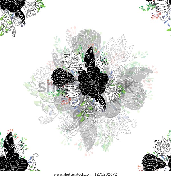 Abstract\
flower hand drawn white and black\
ornament.