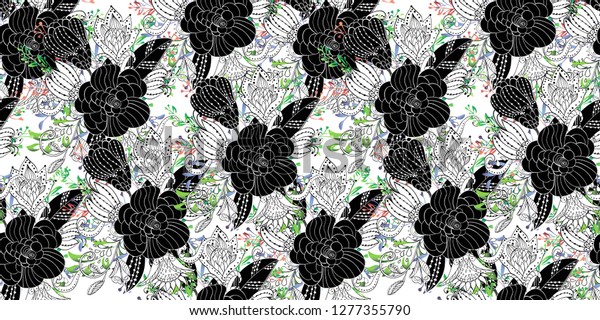 Abstract\
flower hand drawn white and black\
ornament.