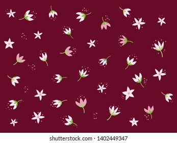 Abstract Flower Heads on Marsala Background, Flower Pattern, Floral Card Design