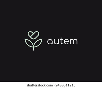 Abstract flower and heart logo. Garden beauty salon yoga studio outline logotype. Health cardiology symbol. Vector illustration.