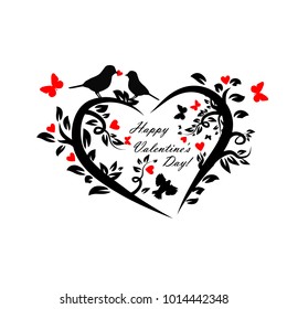 Abstract flower heart object with butterflies. Vector