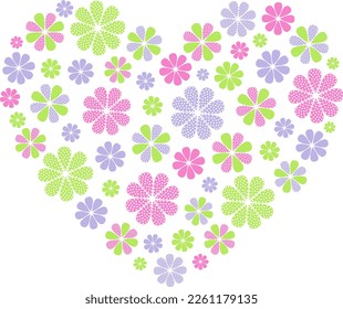 Abstract flower heart on white background. Happy Valentines day template. Romantic vector illustration. Design element for web, greeting card, print. 