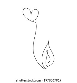 Abstract flower heart one line drawing. Hand drawing flower symbol of love. Trend vector illustration.