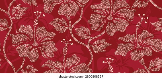 Abstract flower hibiscus seamless pattern dotted style vector background.