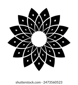 Abstract Flower Icon. Decorative Radial Circle Design Element. Vector Art.
