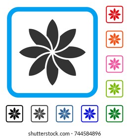 Abstract Flower icon. Flat grey pictogram symbol inside a blue rounded square. Black, gray, green, blue, red, orange color variants of Abstract Flower vector. Designed for web and software interfaces.