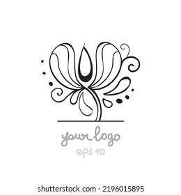 Resumen Icono de Flor aislado en fondo blanco. Diseño de logotipo sencillo. Imagen vectorial eps10. Símbolo creativo de línea. Signo de Lotus. Se puede usar para tarjetas, blogs, tienda de arte, logo, insignia, postal, afiche.