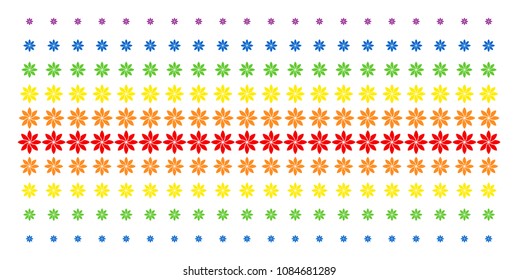 Abstract Flower icon rainbow colored halftone pattern. Vector symbols arranged into halftone matrix with vertical spectral gradient. Designed for backgrounds, covers,