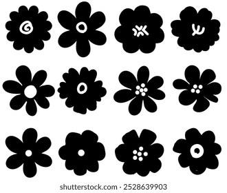  Abstract Flower icon, Set of flowers icon design, black and white silhouette illustration. Perfect for branding, this illustration.