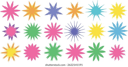 Conjunto de iconos de flores Abstractas. Elementos de forma funky extravagante de Vector. Formas contemporáneas y coloridas Y2K. Elementos de diseño adhesivos de forma libre. 