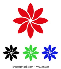 Abstract Flower icon. Vector illustration style is a flat iconic abstract flower symbol with black, red, green, blue color versions. Designed for web and software interfaces.