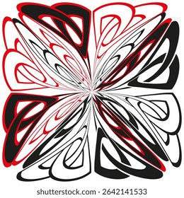 Abstract flower icon. Vibrant red pattern. Vector swirling design. Intricate floral form.