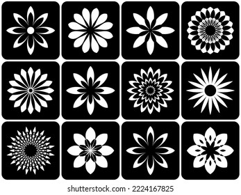 Abstract Flower Icons. Design Elements Set. Vector Art.