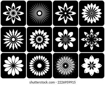 Iconos De Flores Abstractas. Conjunto de elementos de diseño. Arte vector.