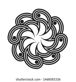 Abstract flower illustration. Leaf elements in radial composition arabesque. Logo template design. Tribal. Mandala. Floral symbol. Yoga. Tattoo. Rossete. Black and white floral ornament.