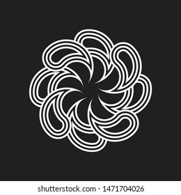 Abstract flower illustration. Leaf elements in radial composition arabesque. Logo template design. Tribal. Mandala. Floral symbol. Yoga. Tattoo. Rossete. Black and white floral ornament.