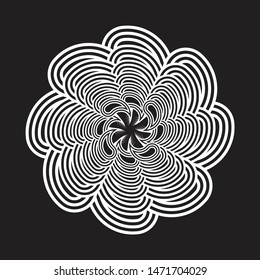 Abstract flower illustration. Leaf elements in radial composition arabesque. Logo template design. Tribal. Mandala. Psy floral symbol. Yoga. Tattoo. Rossete. Black and white stripped ornament.