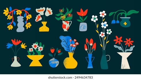 Abstract flower. Illustration naive style, art elements kids drawing, plant ornament. Graphic design, color garden spring summer decorative icons. Vector trendy element cartoon minimal doodle set