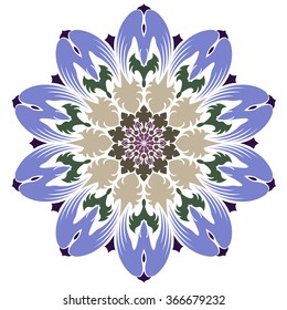 abstract flower isolated on white background. Ornamental round floral pattern.
