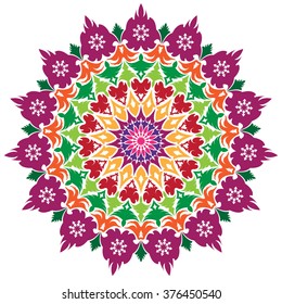 abstract flower isolated on white background. Ornamental round floral pattern.