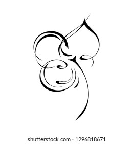 abstract flower with large petals on a short stalk in black lines on a white background