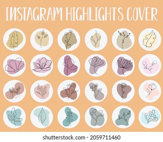 Abstract Flower And Leaf Floral Instagram Highlight Cover Customizable Pastel Colors And Floral Outlines