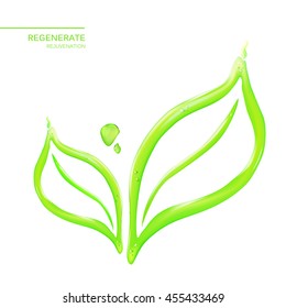 Abstract flower leaf in form of water drop. Skin care cosmetics for beauty skin. Organic cosmetic and skin care cream label template over white background. Vector illustration.