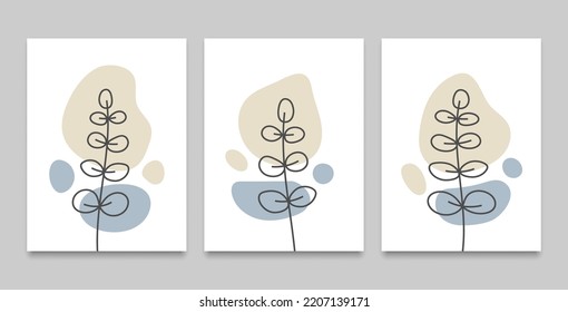 abstract flower leaf line art pastel blue wall decor watercolor background vector design wallpaper