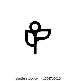 Abstract flower and leaf logo. Elegant plant line symbol. Universal premium vector sign
