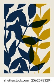 Abstract flower leaf poster. Minimal floral naive art print botanical wall decor. Modern design for poster