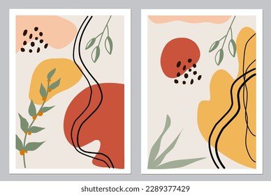 Abstract flower and leaf poster is suitable for room decoration, wall decoration, or framed for bedroom wall decoration. Vector Illustration.