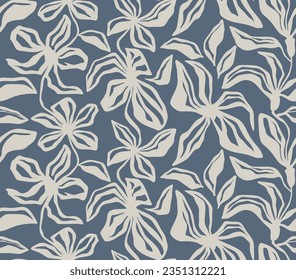 Abstract flower and leaf  seamless repeat pattern with brush texture.