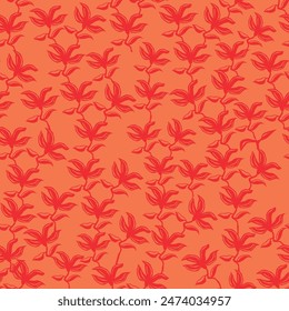 Abstract flower and leaf seamless repeat pattern with brush texture.