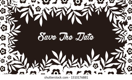 Abstract Flower and leaves bordered save the date card 